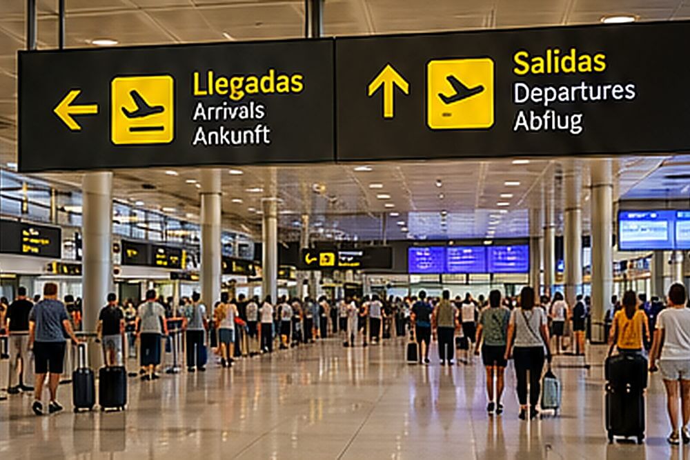 Tablice przylotów i odlotów nad halą terminalu lotniska